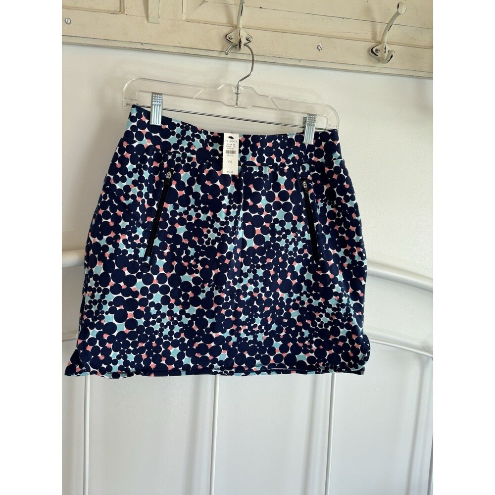 NWT Talbots pickleball Skirt Shorts Small Petite Blue Coral polka dot tennis